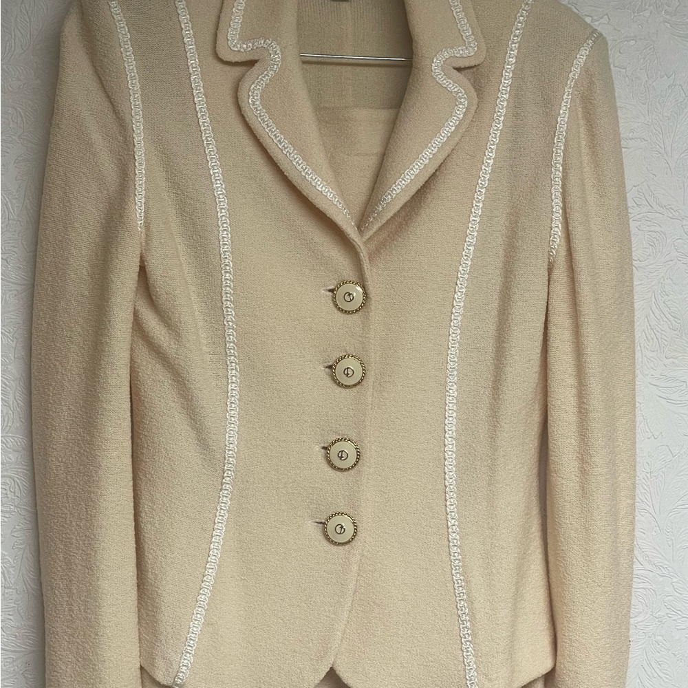 St. John Cream Skirt/Jacket suit with Button Detail
